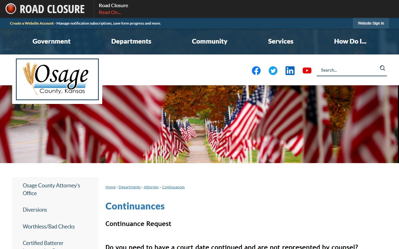 Osage County Clerk of the District Court continuance filing source