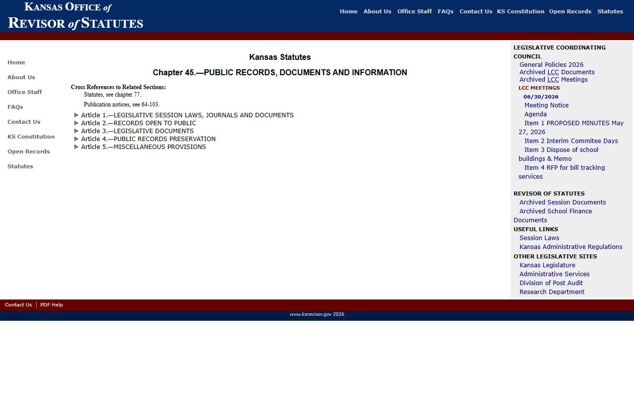 Osage County arrest records Kansas Open Records Act chapter