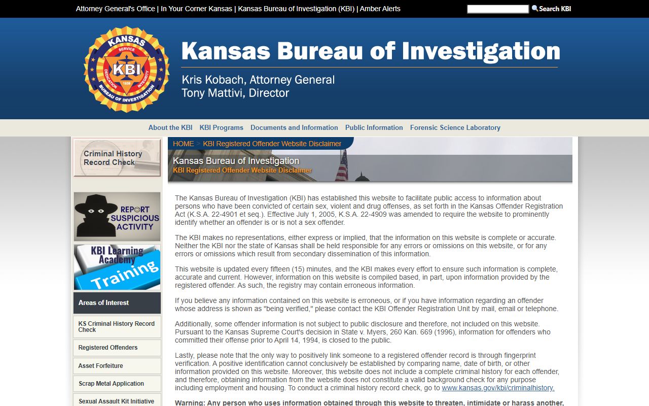 Osage County arrest records KBI registered offender search