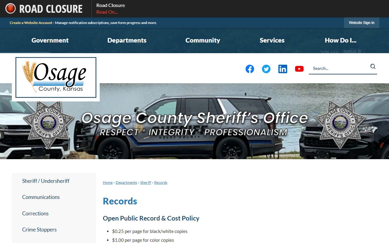 Osage County arrest records Sheriff Records KORA policy