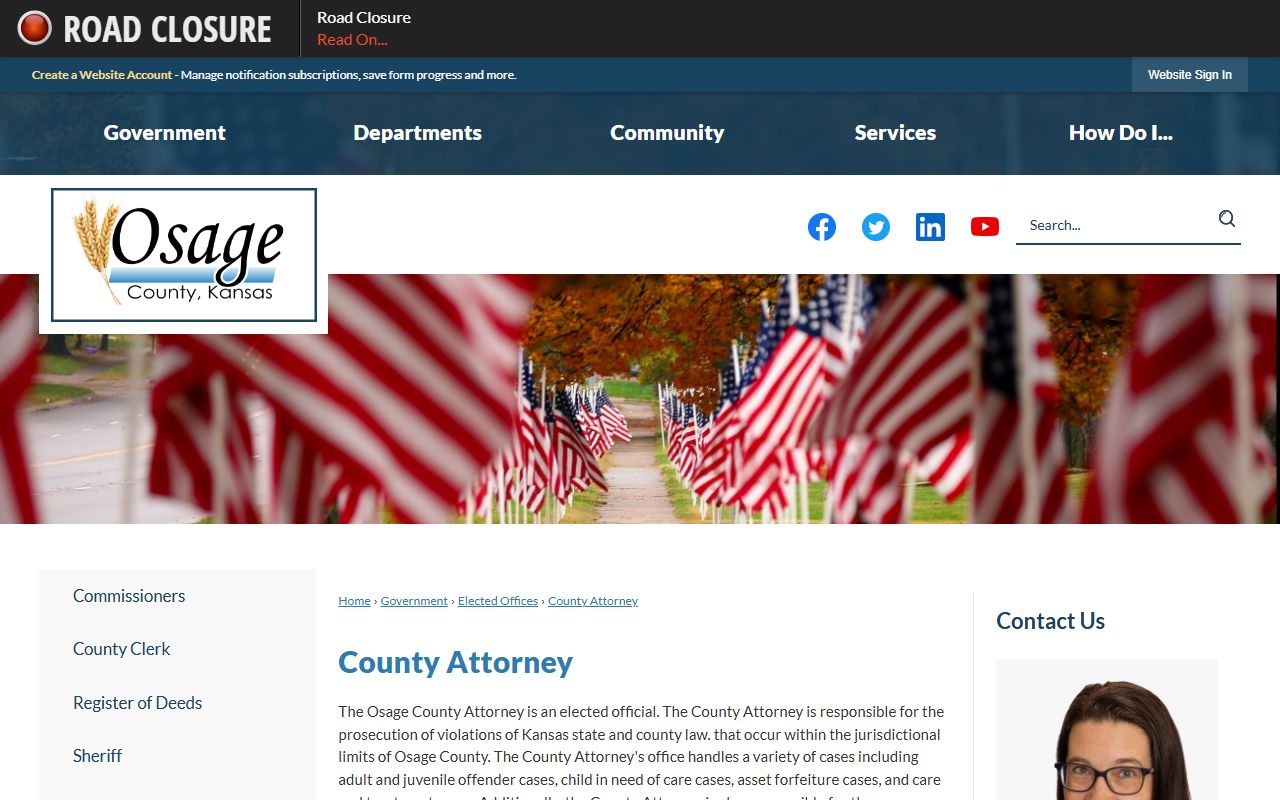 Osage County criminal court records County Attorney department page
