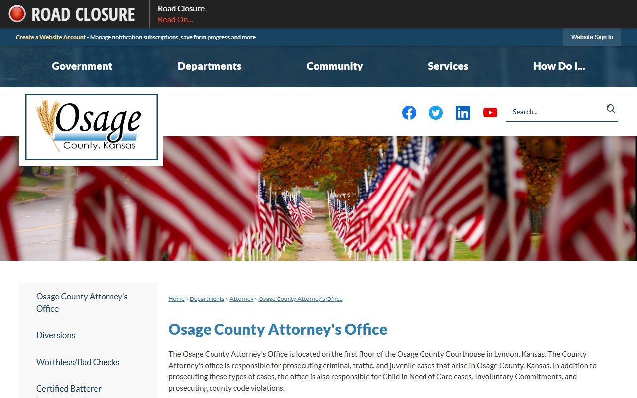 Osage County criminal court records County Attorney criminal prosecution page