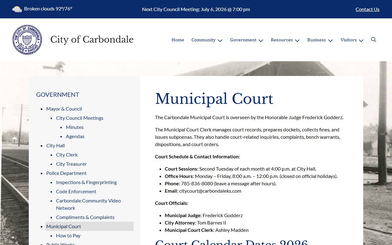 Osage County municipal court records Carbondale Municipal Court page