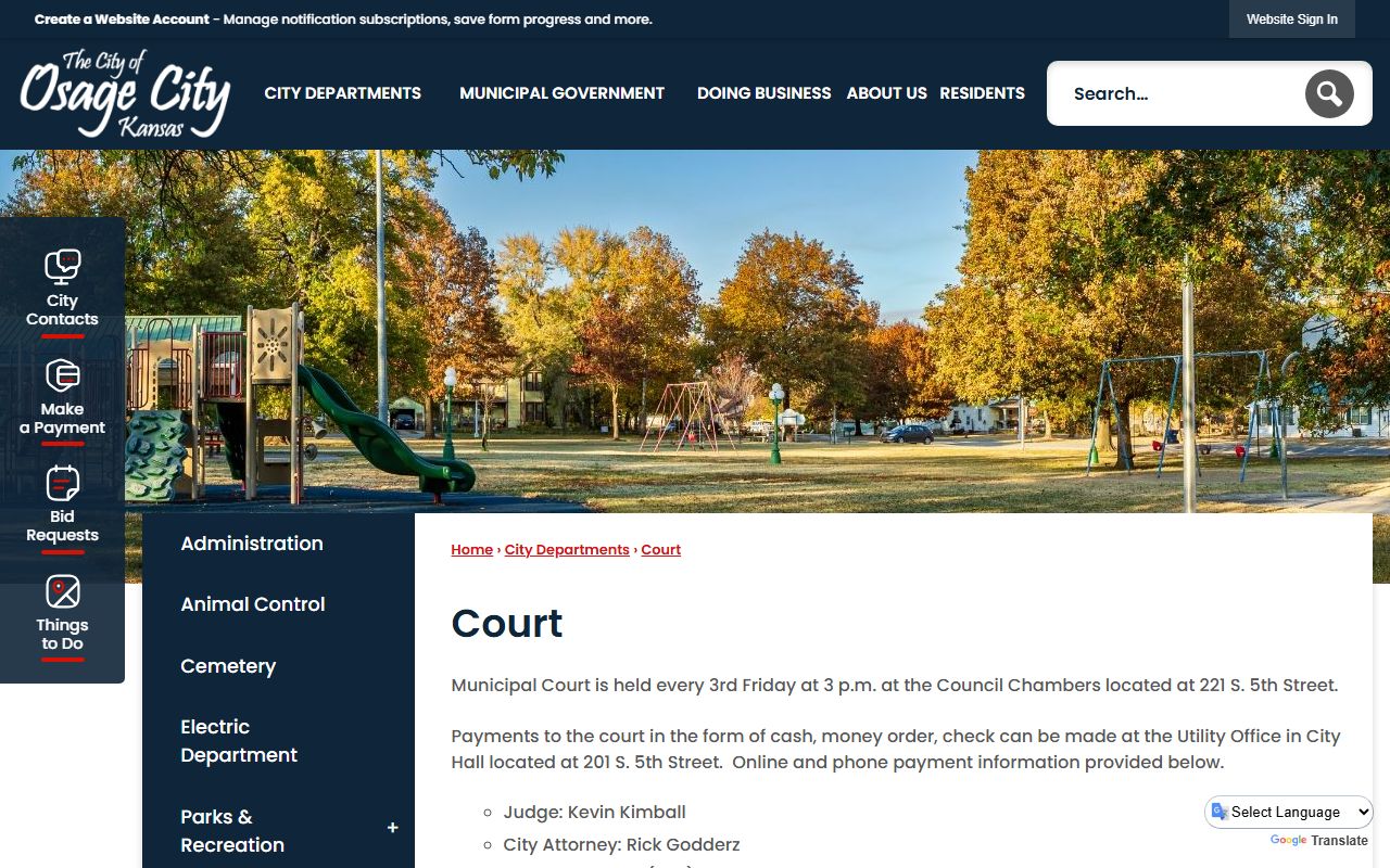 Osage County traffic court records Osage City Municipal Court page