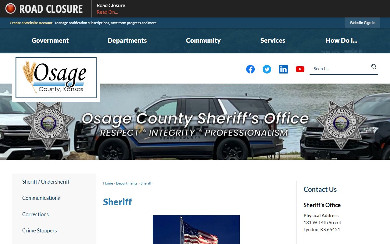 Osage County sheriff records and court records contact page