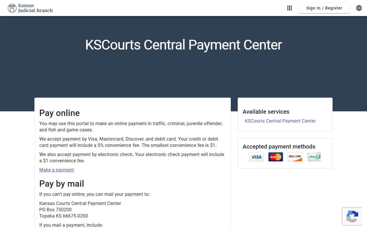 Osage County inmate records Kansas Courts Central Payment Center