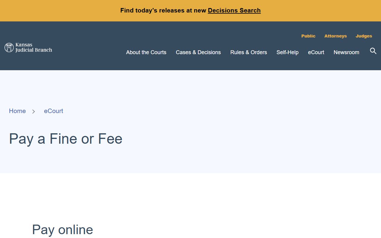 Osage County traffic court records Kansas Judicial Branch fine and fee payment routes